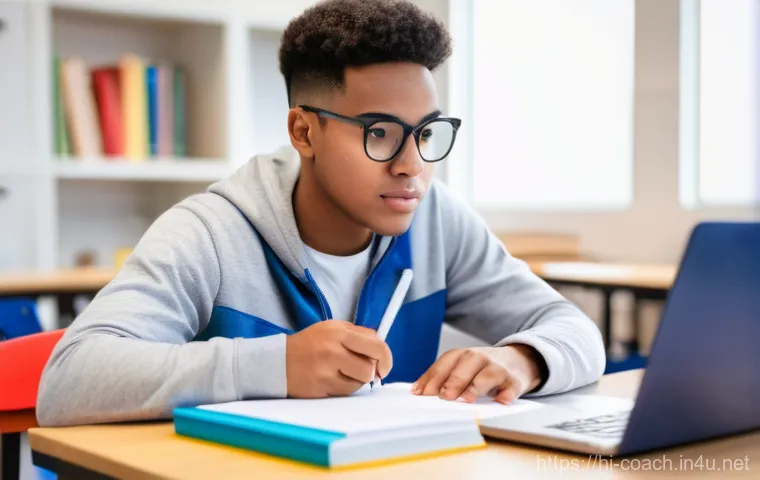 스포츠지도사 필기시험 단기 합격법 - **Prompt:** A young adult student, approximately 20-25 years old, is seated at a well-lit, organized...