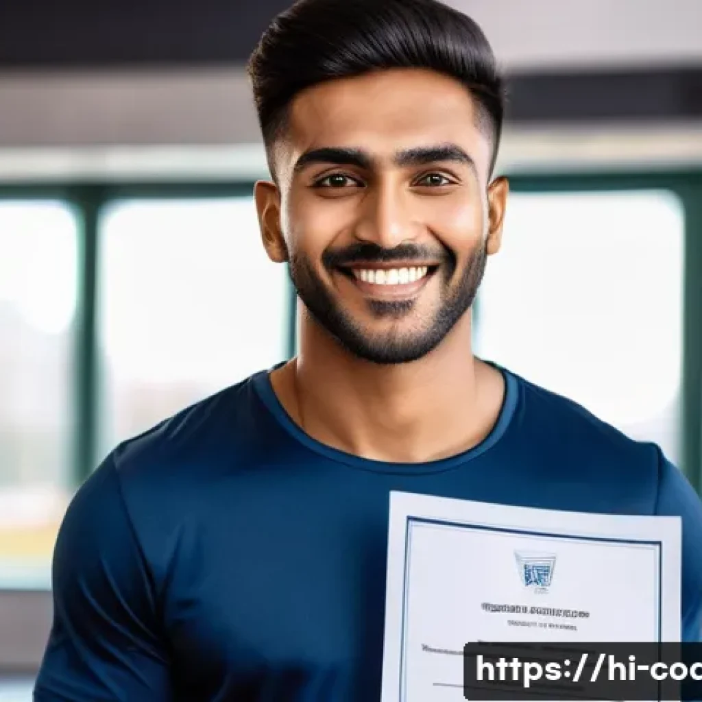스포츠지도사 자격증 유효기간 및 갱신 방법 - **Image Prompt 1: The Proud Achievement**
    "A young Indian man, in his late 20s, with a fit and h...