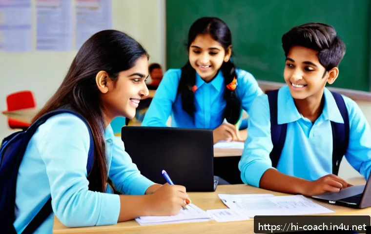 스포츠지도사 실기시험 비용 절약 팁 - A group of young Indian students sitting together in a modern classroom, eagerly filling out exam re...