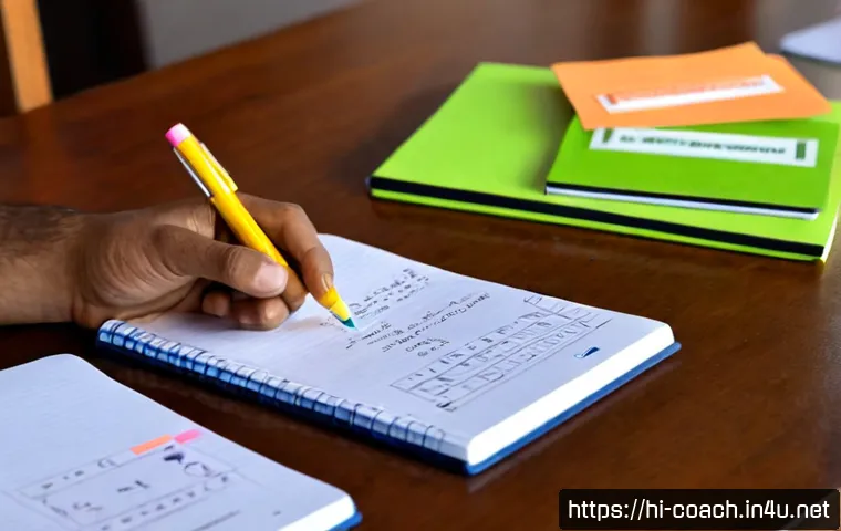 스포츠지도사 필기시험 오답 노트 작성 - Photorealistic Indian sports coaching student creating an error-review notebook for a written certif...